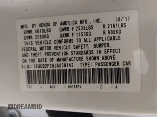 2018 Acura TLX with VIN 19UUB2F38JA008143, listed as a IAAI auction lot 41161669 with 105,483 mi miles. Bid and sale history available at carsss.com. Image 9.