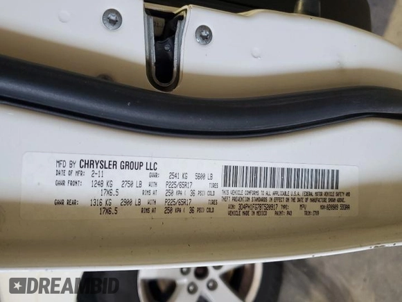 2011 Dodge Journey Mainstreet with VIN 3D4PH1FG7BT520917, listed as a Copart auction lot 54100155 with 163,423 mi miles and Salvage title. Bid and sale history available at DreamBid. Image 13.