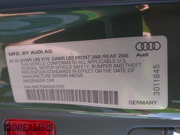 2023 Audi S5 Sportback Premium Plus z VIN WAUB4CF56PA007375, wystawiony jako IAAI lot #41630832 z przebiegiem 23 668 mil mil oraz . Historia ofert i sprzedaży dostępna na DreamBid. Obrazek 9.