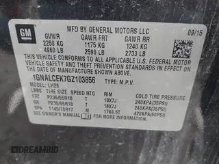 2016 Chevrolet Equinox LT with VIN 1GNALCEK7GZ103856, listed as a IAAI auction lot 42220903 with 168,365 mi miles and . Bid and sale history available at DreamBid. Image 9.