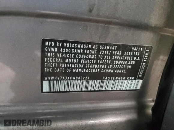 2012 Volkswagen GTI с VIN WVWHV7AJXCW080221, выставлен на аукционе Copart как лот 80384284 с пробегом 78 403 миль миль и Списание • Salvage title. История ставок и продаж доступна на DreamBid. Изображение 14.