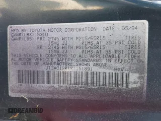 1994 Toyota Previa LE z VIN JT3AC12R1R1151891, wystawiony jako IAAI lot #42009665 z przebiegiem 239 441 mil mil oraz . Historia ofert i sprzedaży dostępna na DreamBid. Obrazek 9.