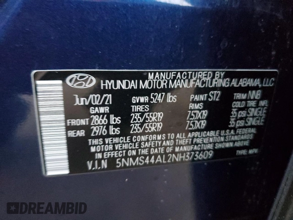 2022 Hyundai Santa Fe Limited with VIN 5NMS44AL2NH373609, listed as a Copart auction lot 71986532 with 22,051 mi miles. Bid and sale history available at carsss.com. Image 16.
