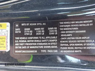 2016 Buick Cascada Premium with VIN W04WT3N52GG066536, listed as a IAAI auction lot 42379978 with 102,946 mi miles and . Bid and sale history available at DreamBid. Image 9.