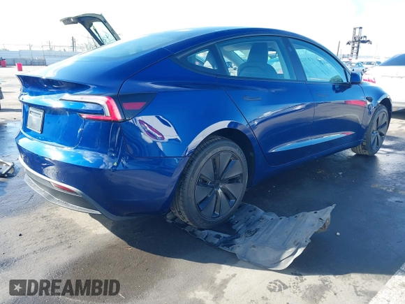 2025 Tesla Model 3 Long Range with VIN 5YJ3E1EA2SF915586, listed as a IAAI auction lot 41495870 with 4 mi miles and . Bid and sale history available at DreamBid. Image 4.