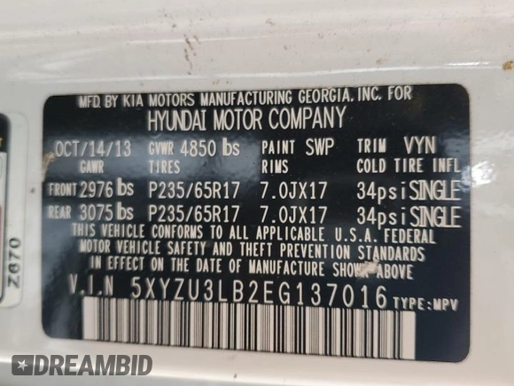 2014 Hyundai Santa Fe Sport with VIN 5XYZU3LB2EG137016, listed as a Copart auction lot 53157495 with 258,719 mi miles and Clean Title. Bid and sale history available at carsss.com. Image 13.