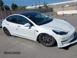 2022 Tesla Model 3 Long Range with VIN 5YJ3E1EB3NF179304, listed as a IAAI auction lot 42003380 with 46,759 mi miles. Bid and sale history available at carsss.com. Image 1.