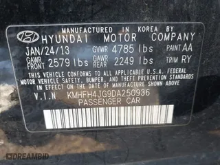 2013 Hyundai Azera with VIN KMHFH4JG9DA250936, listed as a IAAI auction lot 41253778 with 149,824 mi miles. Bid and sale history available at carsss.com. Image 9.