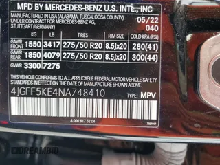 2022 Mercedes-Benz GLS 450 with VIN 4JGFF5KE4NA748410, listed as a Copart auction lot 54735164 with 11,909 mi miles and Salvage Title. Bid and sale history available at DreamBid. Image 13.