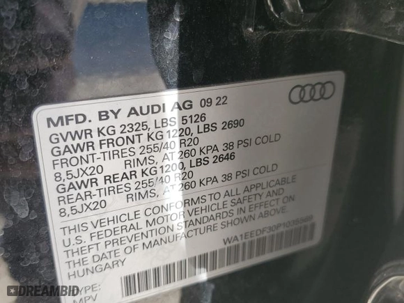 2023 Audi Q3 S line Premium Plus with VIN WA1EEDF30P1035569, listed as a Copart auction lot 88994635 with 17,625 mi miles and Salvage Title. Bid and sale history available at carsss.com. Image 15.