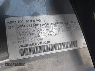 2016 Audi S4 Premium Plus with VIN WAUBGAFL4GA008390, listed as a IAAI auction lot 41831287 with 82,413 mi miles. Bid and sale history available at carsss.com. Image 9.