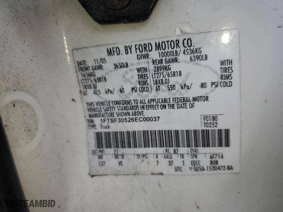 2006 Ford Super Duty F-350 SRW XL with VIN 1FTSF30526EC00037, listed as a Copart auction lot 42766265 with 230,599 mi miles and Clean Title. Bid and sale history available at carsss.com. Image 12.