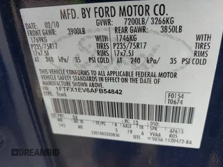 2010 Ford F-150 XL with VIN 1FTFX1EV6AFB54842, listed as a IAAI auction lot 42441003 with 183,415 mi miles and . Bid and sale history available at DreamBid. Image 9.