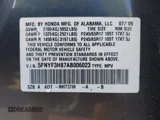2010 Honda Pilot Touring with VIN 5FNYF3H87AB006023, listed as a IAAI auction lot 40310546 with 135,482 mi miles and . Bid and sale history available at carsss.com. Image 9.