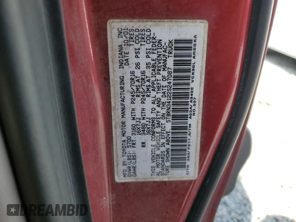 2002 Toyota Tundra SR5 with VIN 5TBRN34122S247087, listed as a Copart auction lot 53264195 with Not Provided miles and Salvage Title. Bid and sale history available at DreamBid. Image 13.