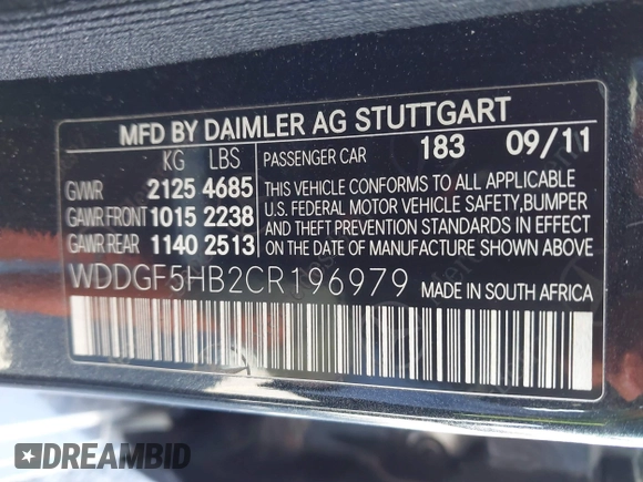 2012 Mercedes-Benz C 350 Sport with VIN WDDGF5HB2CR196979, listed as a IAAI auction lot 41643452 with 119,436 mi miles and . Bid and sale history available at DreamBid. Image 9.