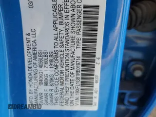 2024 Honda Civic Sport Touring z VIN 19XFL1G81RE019714, wystawiony jako Copart lot #46454125 z przebiegiem 9638 mil mil oraz Szkoda całkowita • Salvage title. Historia ofert i sprzedaży dostępna na DreamBid. Obrazek 13.