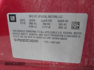 2012 Chevrolet Cruze 2LT with VIN 1G1PG5SCXC7403986, listed as a IAAI auction lot 42146893 with 208,050 mi miles and . Bid and sale history available at DreamBid. Image 9.