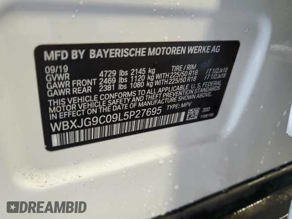 2020 BMW X1 xDrive28i z VIN WBXJG9C09L5P27695, wystawiony jako Copart lot #57039795 z przebiegiem 53 242 mil mil oraz Szkoda całkowita • Salvage title. Historia ofert i sprzedaży dostępna na DreamBid. Obrazek 14.
