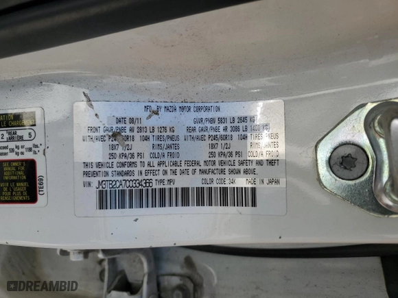 2012 Mazda CX-9 Touring with VIN JM3TB2CA7C0334366, listed as a Copart auction lot 53081015 with 0 mi miles and Salvage Title. Bid and sale history available at carsss.com. Image 12.