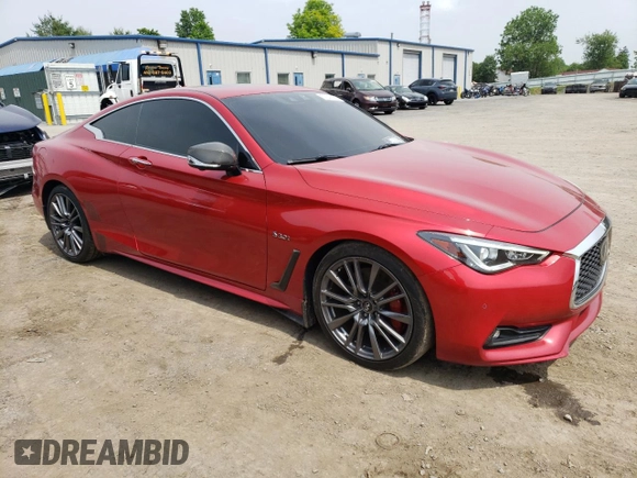 2017 Infiniti Q60 Red Sport 400 with VIN JN1FV7EK9HM610355, listed as a Copart auction lot 57042185 with 54,581 mi miles and Salvage title. Bid and sale history available at DreamBid. Image 4.