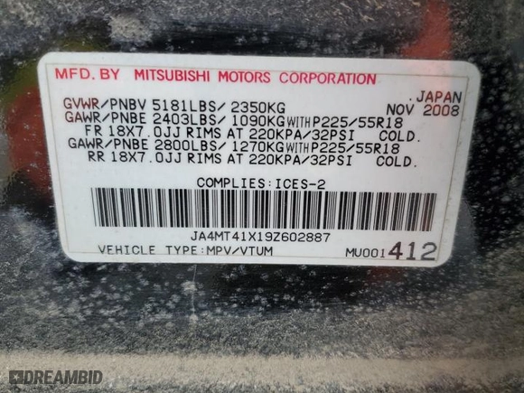 2009 Mitsubishi Outlander XLS with VIN JA4MT41X19Z602887, listed as a Copart auction lot 49666165 with 312,512 mi miles and Salvage Title. Bid and sale history available at carsss.com. Image 13.