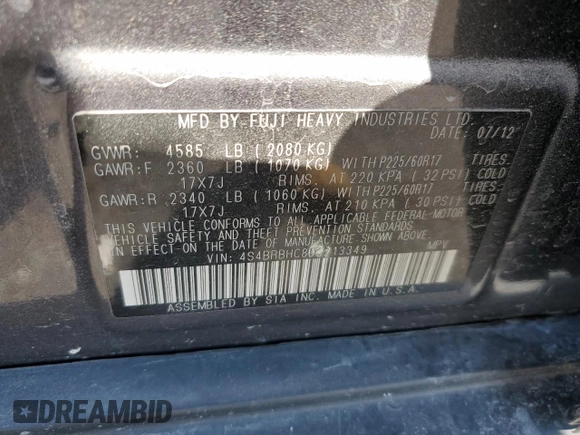 2013 Subaru Outback Premium with VIN 4S4BRBHC8D3213349, listed as a Copart auction lot 65322325 with 142,361 mi miles and Clean title. Bid and sale history available at DreamBid. Image 13.