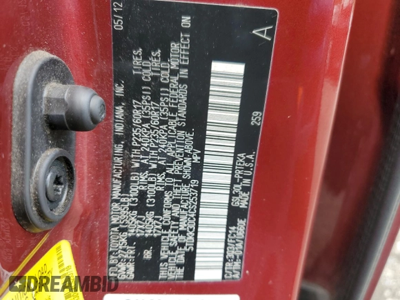 2012 Toyota Sienna LE AAS with VIN 5TDKK3DC4CS253719, listed as a Copart auction lot 63990175 with 155,561 mi miles and Salvage title. Bid and sale history available at DreamBid. Image 13.