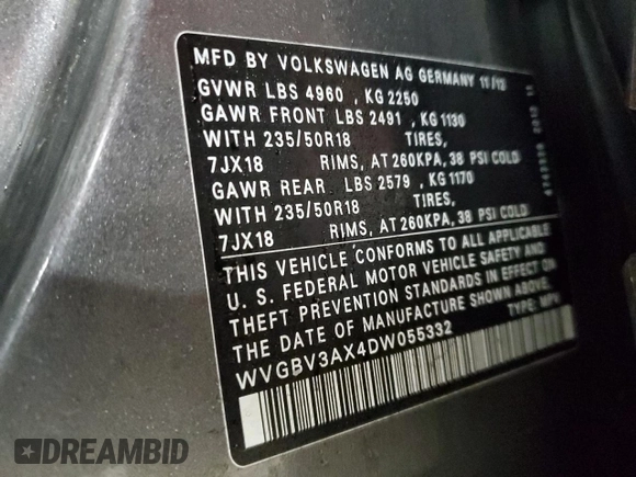 2013 Volkswagen Tiguan SE z VIN WVGBV3AX4DW055332, wystawiony jako Copart lot #42297805 z przebiegiem 109 606 mil mil oraz Szkoda całkowita • Salvage title. Historia ofert i sprzedaży dostępna na DreamBid. Obrazek 13.