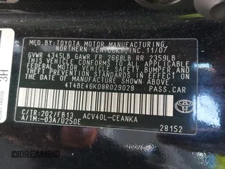 2008 Toyota Camry LE with VIN 4T4BE46K08R029028, listed as a IAAI auction lot 42017253 with Not Provided miles and . Bid and sale history available at DreamBid. Image 9.