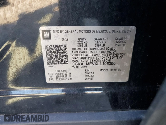2020 GMC Terrain SLE z VIN 3GKALMEVXLL106300, wystawiony jako Copart lot #58192265 z przebiegiem 77 219 mil mil oraz Szkoda całkowita • Salvage title. Historia ofert i sprzedaży dostępna na DreamBid. Obrazek 13.