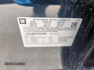 2012 GMC Terrain SLE-1 with VIN 2GKALMEK9C6335366, listed as a Copart auction lot 60083415 with 82,374 mi miles and Clean title. Bid and sale history available at DreamBid. Image 13.