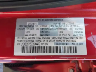 2016 Mazda CX-5 Touring with VIN JM3KE2CY6G0830409, listed as a IAAI auction lot 42049299 with 39,317 mi miles. Bid and sale history available at carsss.com. Image 9.