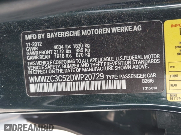 2013 MINI Countryman S z VIN WMWZC3C52DWP20729, wystawiony jako IAAI lot #42388184 z przebiegiem 165 283 mil mil oraz . Historia ofert i sprzedaży dostępna na DreamBid. Obrazek 9.