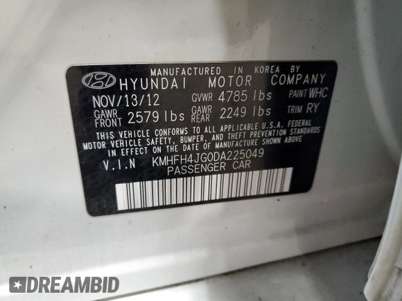 2013 Hyundai Azera z VIN KMHFH4JG0DA225049, wystawiony jako Copart lot #65530604 z przebiegiem 77 218 mil mil oraz Szkoda całkowita • Salvage title. Historia ofert i sprzedaży dostępna na DreamBid. Obrazek 15.