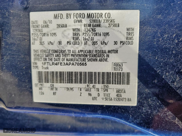 2010 Ford Ranger XLT with VIN 1FTLR4FE3APA70565, listed as a Copart auction lot 52052535 with 155,577 mi miles and Salvage Title. Bid and sale history available at carsss.com. Image 15.