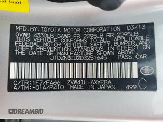 2013 Toyota Prius Two with VIN JTDZN3EU2D3251645, listed as a Copart auction lot 52214065 with 33,069 mi miles and Salvage Title. Bid and sale history available at carsss.com. Image 12.