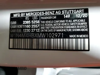 2021 Mercedes-Benz GLB with VIN W1N4M4HBXMW102971, listed as a Copart auction lot 63263072 with 13,805 mi miles. Bid and sale history available at carsss.com. Image 10.