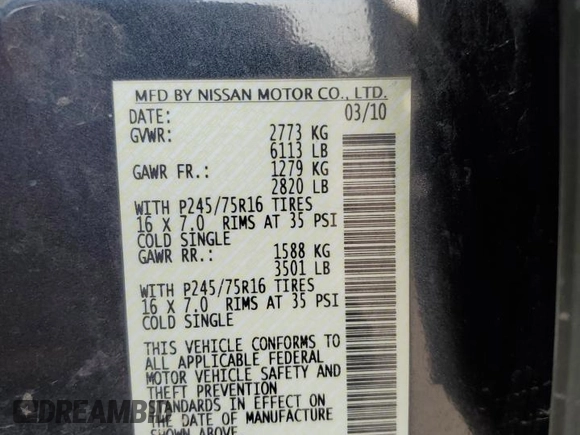 2010 Nissan Pathfinder LE с VIN 5N1AR1NB9AC617449, выставлен на аукционе Copart как лот 62181205 с пробегом Не указан миль и Списание • Salvage title. История ставок и продаж доступна на DreamBid. Изображение 13.