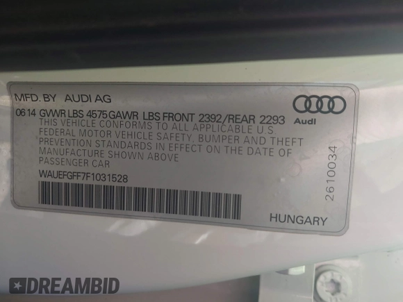 2015 Audi A3 Premium Plus with VIN WAUEFGFF7F1031528, listed as a IAAI auction lot 42129058 with 91,693 mi miles and . Bid and sale history available at DreamBid. Image 9.