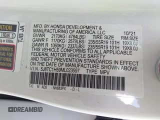 2021 Acura RDX Technology with VIN 5J8TC1H59ML023597, listed as a IAAI auction lot 41938661 with 43,441 mi miles and . Bid and sale history available at DreamBid. Image 9.
