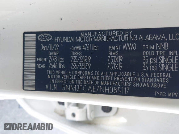 2022 Hyundai Tucson SEL with VIN 5NMJFCAE7NH085117, listed as a IAAI auction lot 41592496 with 16,576 mi miles. Bid and sale history available at carsss.com. Image 9.