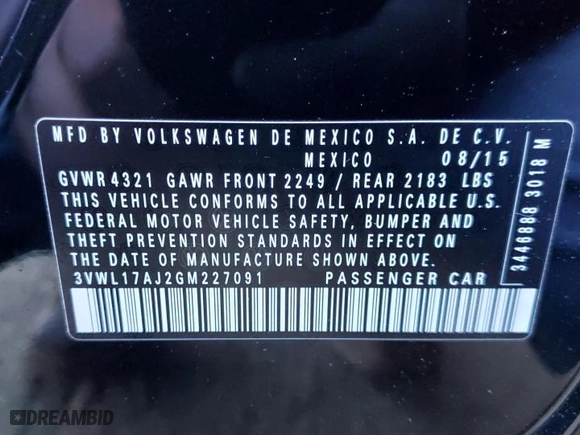 2016 Volkswagen Jetta Sedan 1.8T SEL with VIN 3VWL17AJ2GM227091, listed as a Copart auction lot 47609815 with 70,230 mi miles and Salvage Title. Bid and sale history available at carsss.com. Image 12.