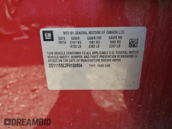 2015 Chevrolet Impala LT z VIN 2G1115SL2F9103854, wystawiony jako Copart lot #56124715 z przebiegiem 184 560 mil mil oraz Szkoda całkowita • Salvage title. Historia ofert i sprzedaży dostępna na DreamBid. Obrazek 12.