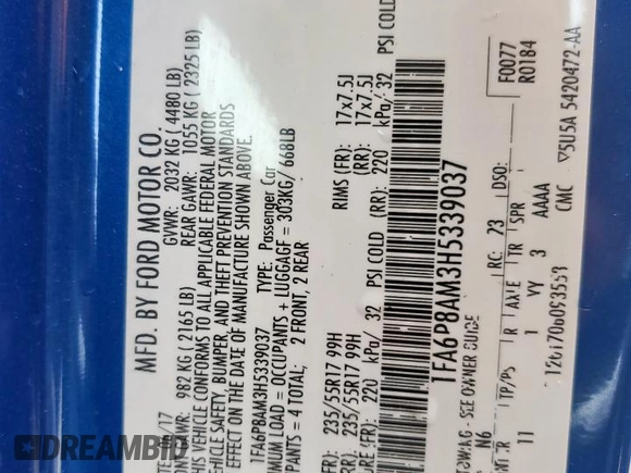 2017 Ford Mustang V6 z VIN 1FA6P8AM3H5339037, wystawiony jako Copart lot #54262685 z przebiegiem 106 367 mil mil oraz Czysty tytuł • Clean title. Historia ofert i sprzedaży dostępna na DreamBid. Obrazek 12.