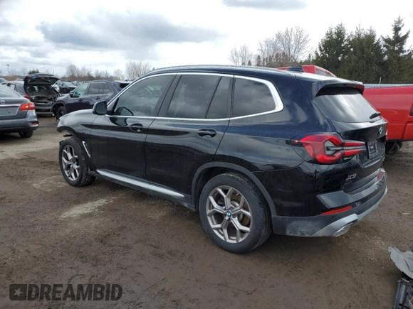 2022 BMW X3 xDrive30i with VIN 5UX53DP01N9L98122, listed as a Copart auction lot 50094865 with 33,452 mi miles and Salvage Title. Bid and sale history available at DreamBid. Image 2.