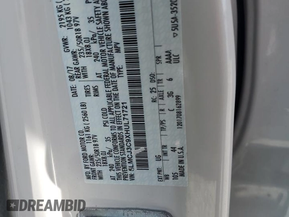 2017 Lincoln MKC Reserve with VIN 5LMCJ3C9XHUL71721, listed as a Copart auction lot 48353015 with 109,650 mi miles and Salvage title. Bid and sale history available at DreamBid. Image 14.