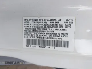 2016 Honda Odyssey EX-L with VIN 5FNRL5H67GB143253, listed as a IAAI auction lot 41952043 with 209,153 mi miles and . Bid and sale history available at DreamBid. Image 9.
