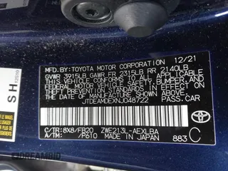 2022 Toyota Corolla Hybrid LE with VIN JTDEAMDEXNJ048722, listed as a IAAI auction lot 41383037 with 72,878 mi miles. Bid and sale history available at carsss.com. Image 9.