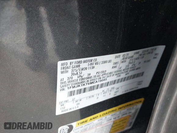 2021 Ford Expedition Max Limited with VIN 1FMJK1KT6MEA19085, listed as a IAAI auction lot 41899075 with Not provided miles and . Bid and sale history available at DreamBid. Image 9.